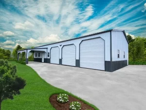 3 door Metal Garage with Lean-to Metal Barn Garage Steel Building Shed for Sale