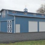 Blue Metal Barn and Garage Combo